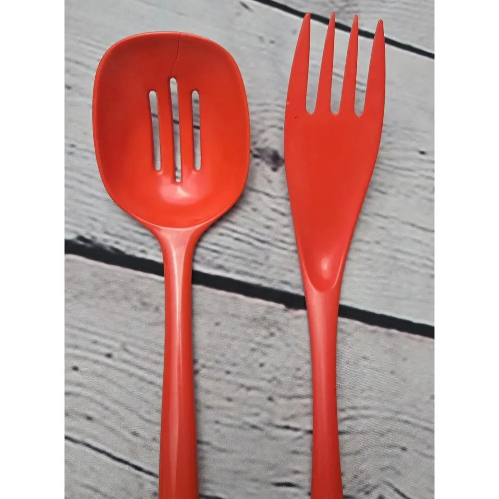 Vintage Rosti Mepal Orange Melamine Serving Spoon and Fork MCM Utensils Denmark